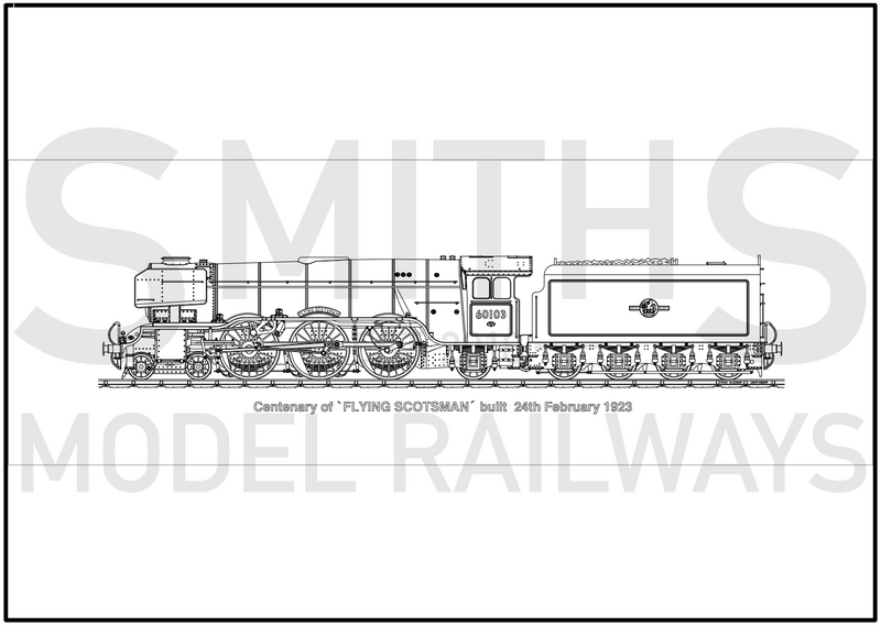 Lined Drawing (10A) LNER Class A3 60103 Flying Scotsman 594 x 209mm