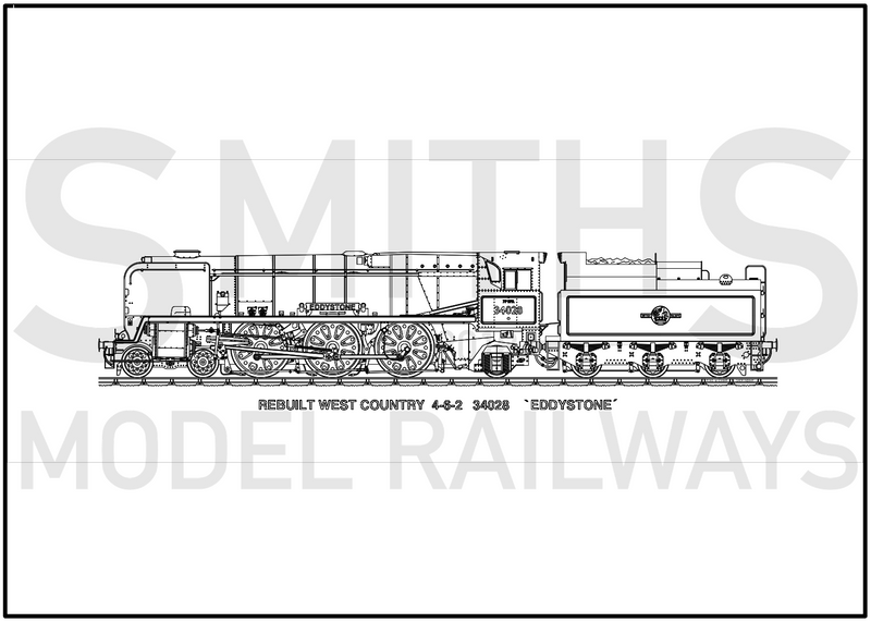 Lined Drawing (10B) Rebuilt West Country 34028 Eddystone 594 x 209mm