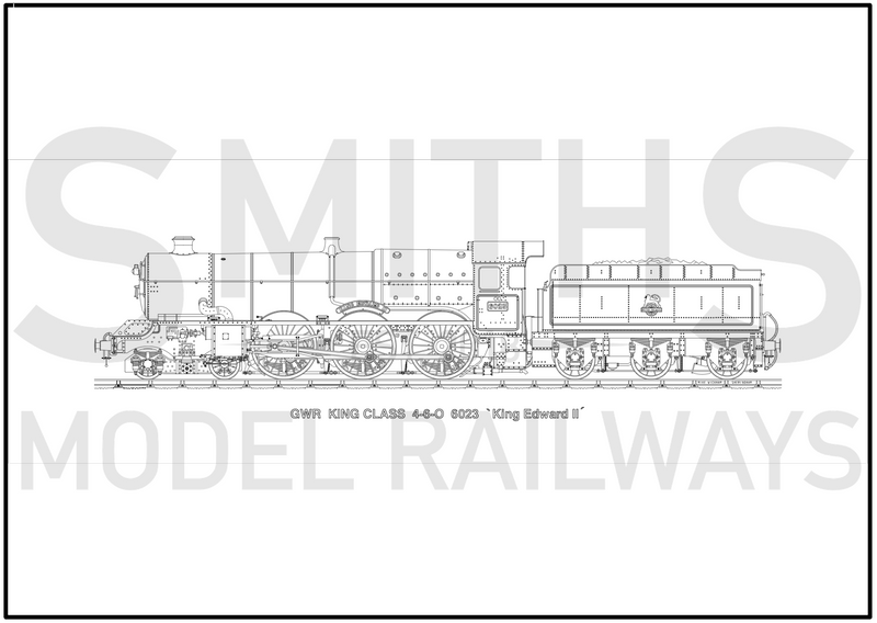 Lined Drawing (6A) GWR King Class 6023 King Edward II 594 x 209mm