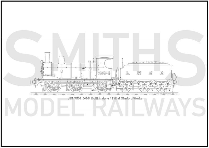 Lined Drawing (6B) J15 7564 LNER 594 x 209mm