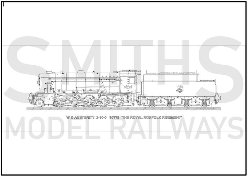 Lined Drawing (7B) WD Austerity 90775 The Royal Regiment 594 x 209mm
