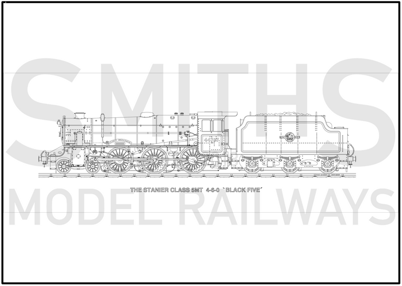 Lined Drawing (8B) Stanier Class 5MT Black Five 44767 George Stephenson 594 x 209mm