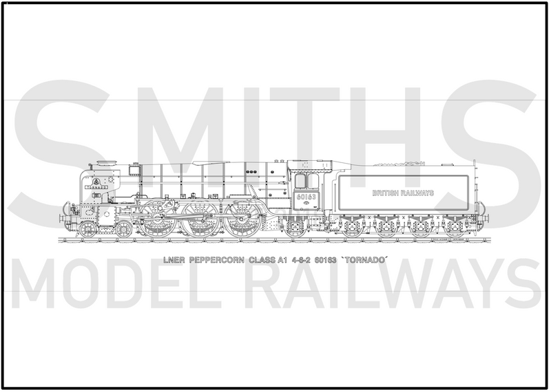 Lined Drawing (9B) LNER Class A1 60163 Tornado 594 x 209mm
