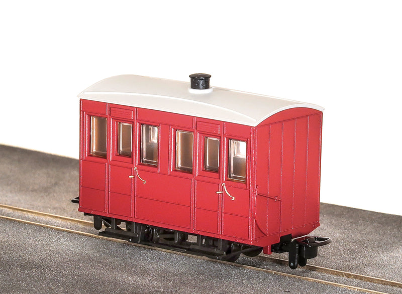 Peco OO9 GR-500UR Glyn Valley Tramway 4 Wheel Enclosed Side Coach Plain Red