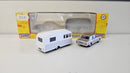 Classix OO EM76517 Bluebird Dauphine Caravan Why & Lilac Towed By Ford Zephyr, Boxed