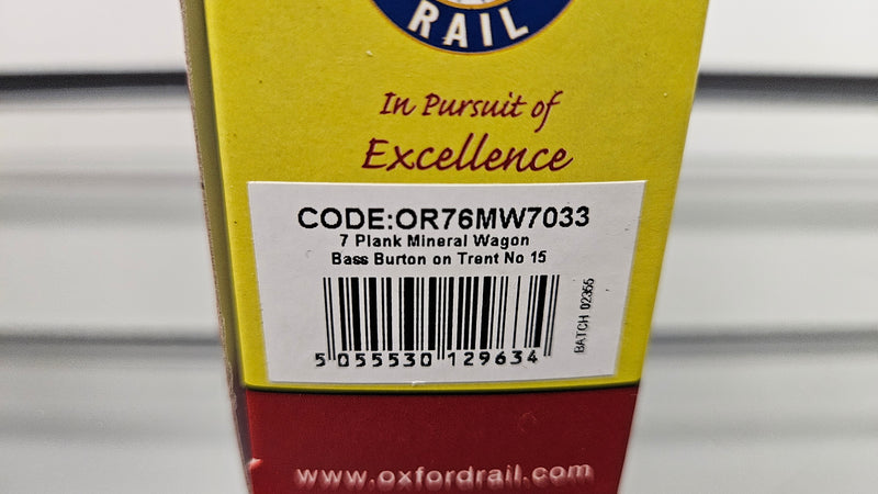 Oxford Rail OR76MW7033 7 Plank Mineral Wagon Bass Burton on Trent No.15, Boxed