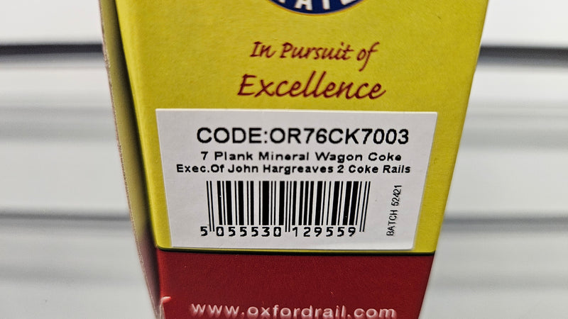 Oxford Rail OR76CK7003 7 Plank Mineral Wagon Coke Exec Of John Hargreaves 2 Coke Rails, Boxed