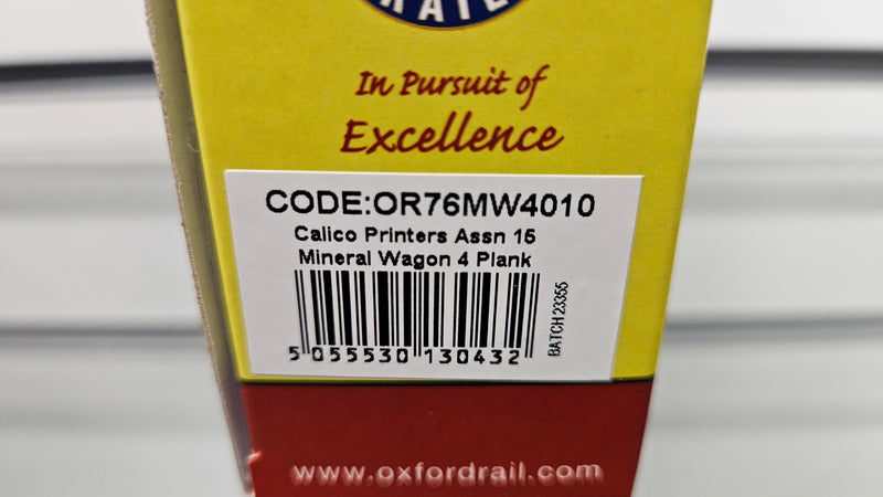 Oxford Rail OR76MW4010 Calico Printers Assn 15 4 Plank Mineral Wagon, Boxed