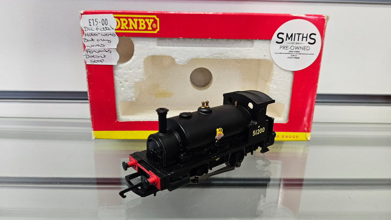 Hornby R2960 Class 0F BR Black 51200, Boxed, DCC Fitted, Motor Works But Only Works Forward, Doesn't Stop