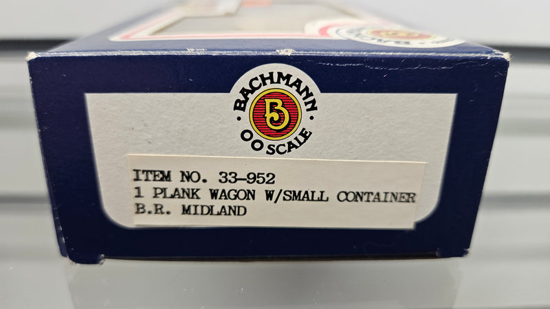 Bachmann 33-952 1 Plank Wagon With Small Container BR Midland, Boxed
